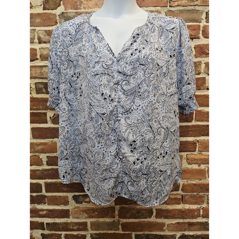 Fortune +‎ Ivy Blouse Blue Paisley Print Womens XXL